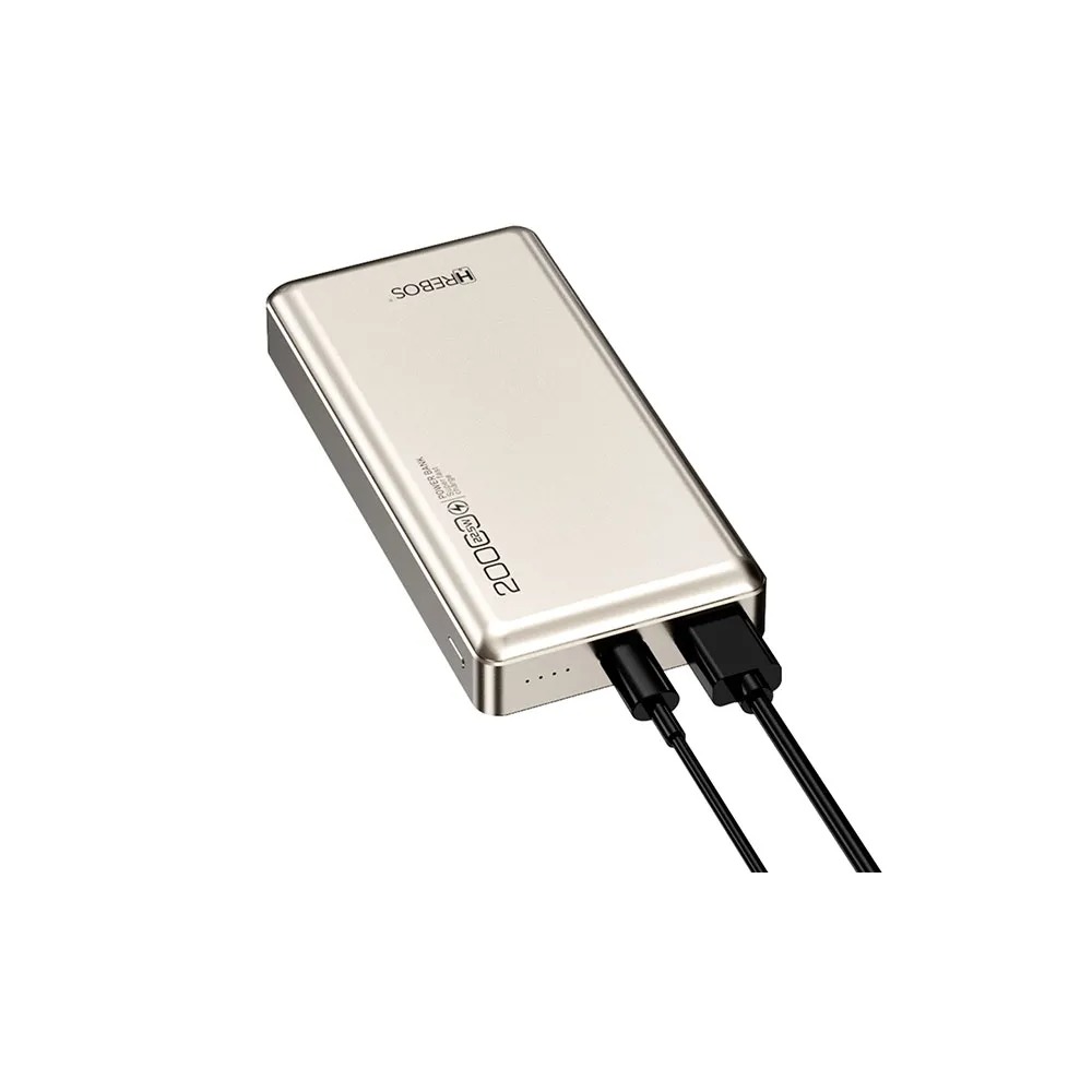 Carregador Portatil Hrebos Power Bank, 20.000Ah, Entradas USB, Type-C, 22,5W