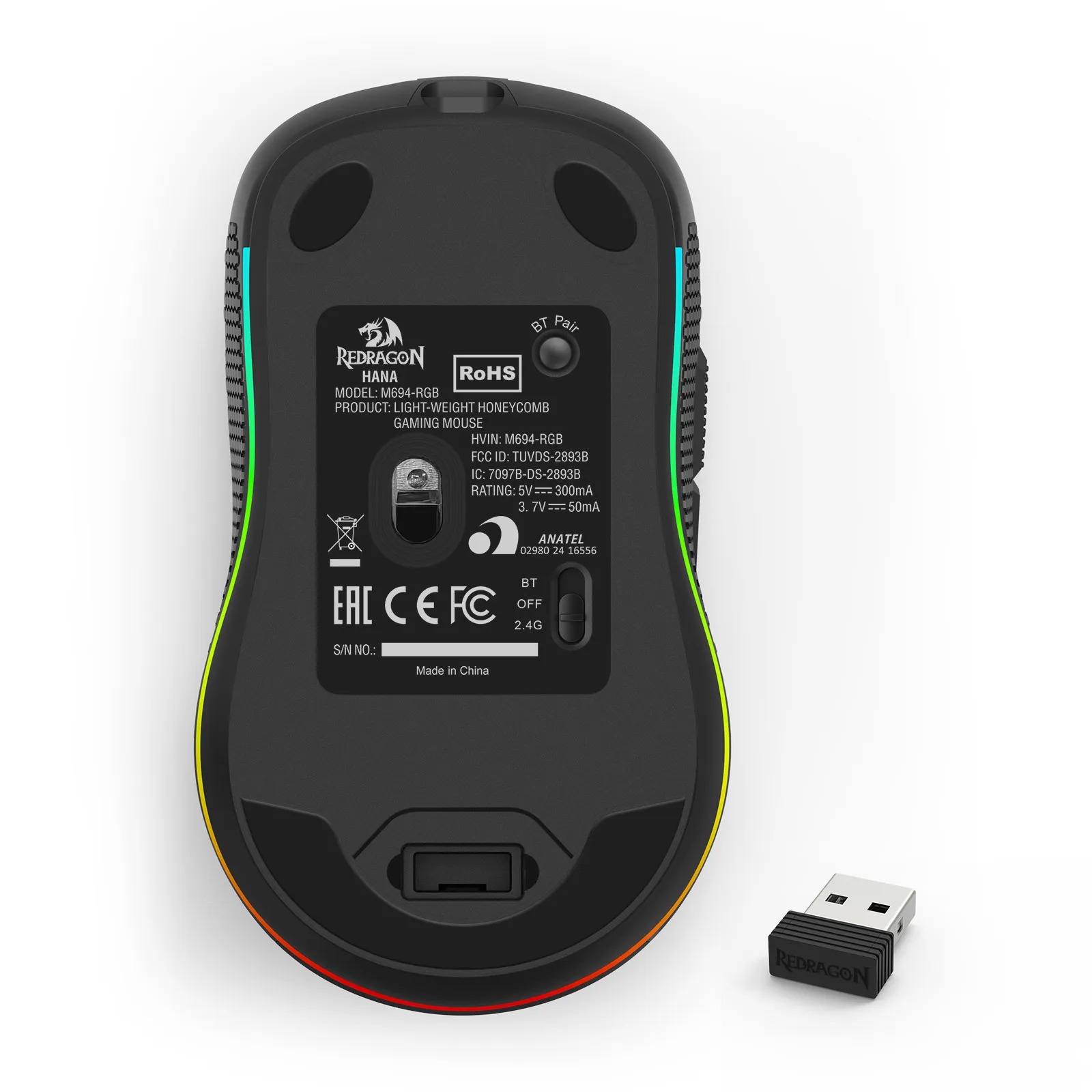 Mouse Gamer Redragon Hana M694 Rgb Sensor 7200 Dpi Preto