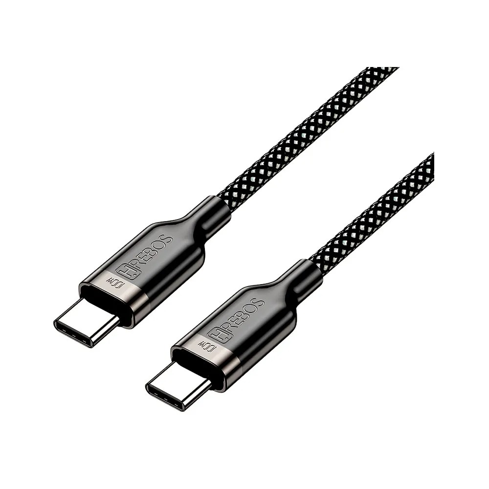 Cabo Hrebos Titanium Usb-c 100w Nylon 1m Preto Cb-366c Preto