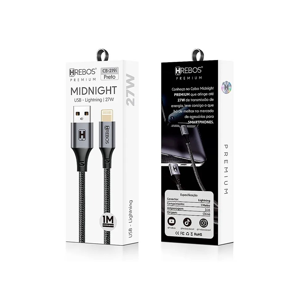 Cabo Hrebos Cb-219i Usb-a Para Lightning Carregador E Dados Preto