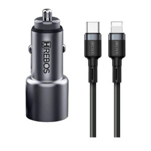 Carregador Veicular Hrebos 60w Usb-c Lightning Crv-203i Preto