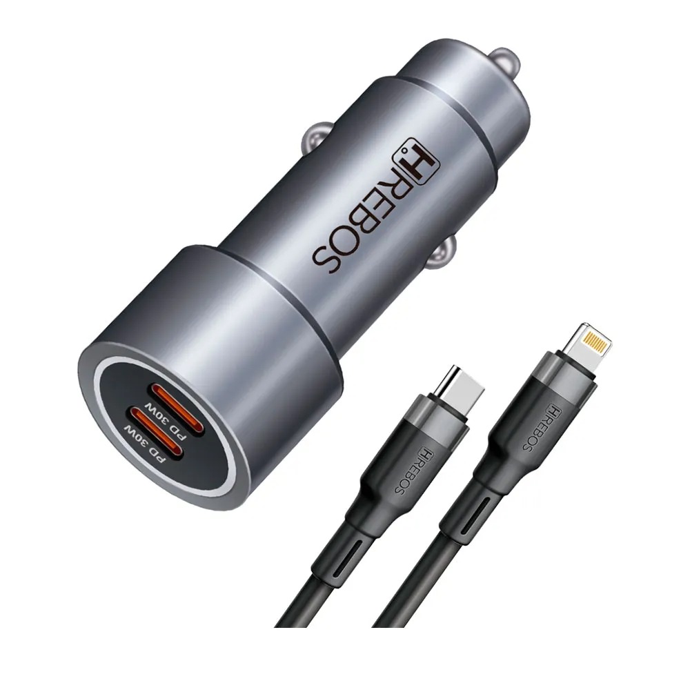 Carregador Veicular Hrebos 60w Usb-c Lightning Crv-203i Preto