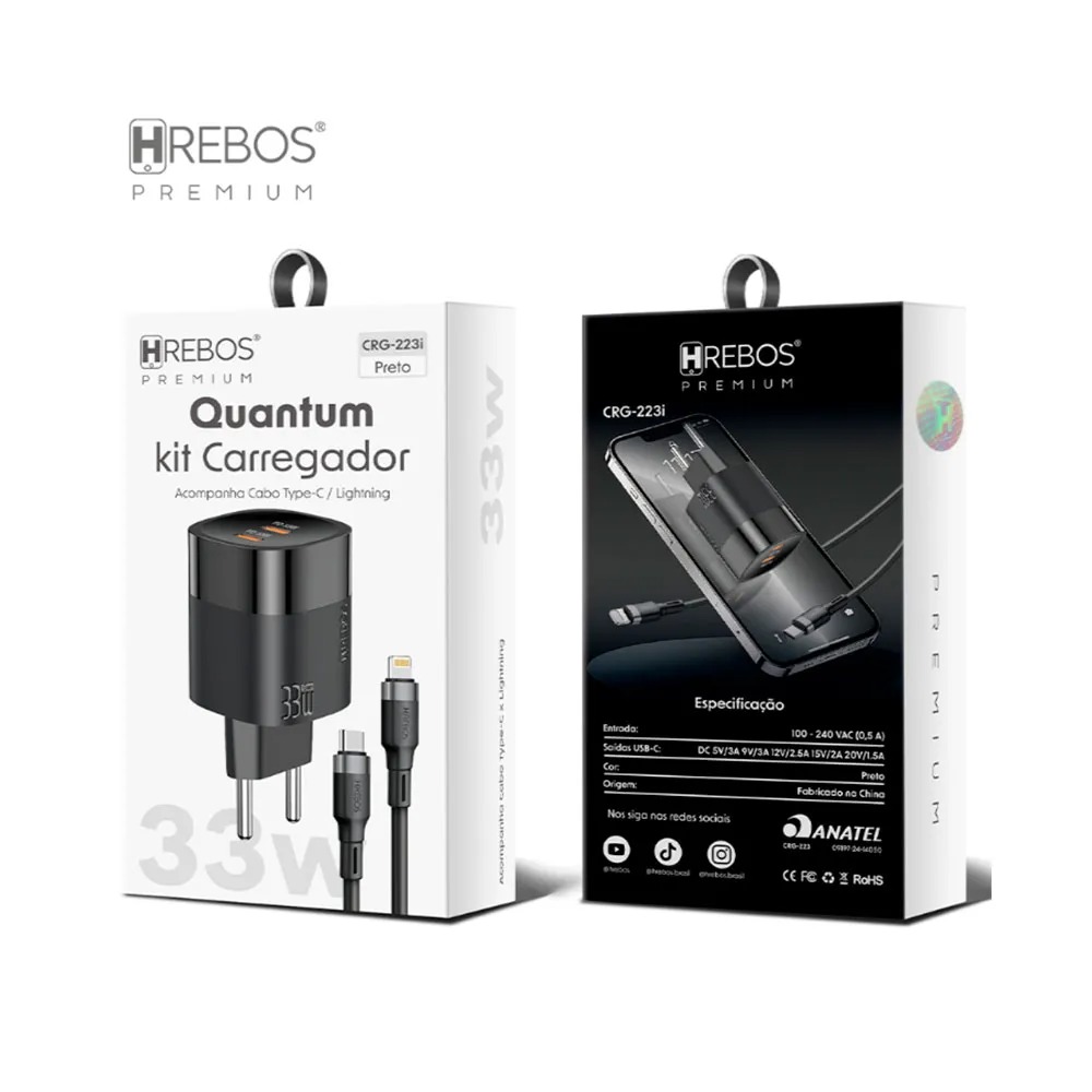 Carregador Hrebos 33w Turbo Usb-c P Lightning Crg-223i Preto (2)