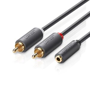 Cabo Adaptador Ugreen P2 Fêmea P/ 2 Rca Macho 20cm Cinza