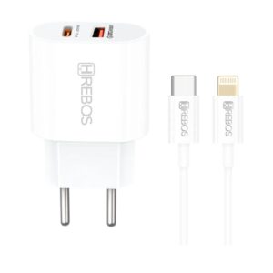 Carregador Hrebos 20w Usb-c E Usb Turbo Crg-215i Branco
