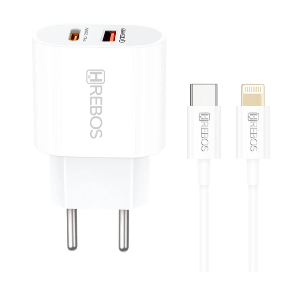 Carregador Hrebos 20w Usb-c E Usb Turbo Crg-215i Branco