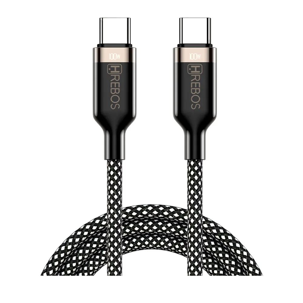 Cabo Hrebos Titanium Usb-c 100w Nylon 1m Preto Cb-366c Preto