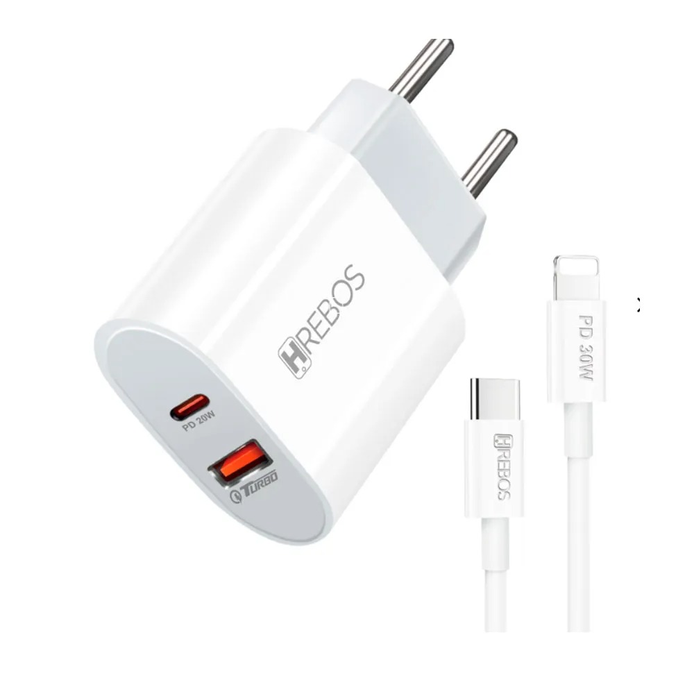 Carregador Hrebos 20w Usb-c E Usb Turbo Crg-215i Branco