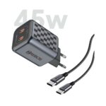 Carregador Hrebos 45w Duplo Usb-c Turbo Crg-218c Cinza