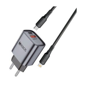 Carregador Turbo 20w Hrebos Crg-232i Dual Usb-c Usb-a iPhone Cinza