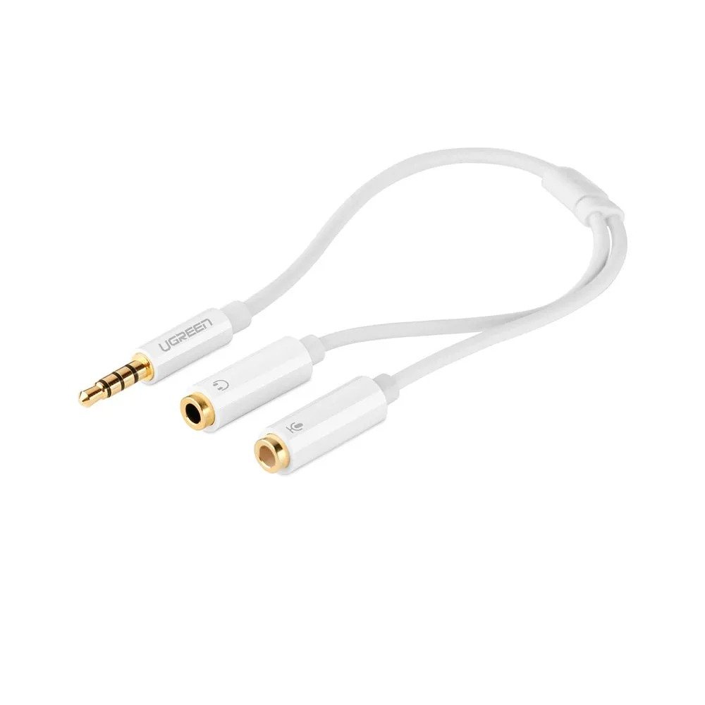 Cabo Adaptador Áudio Ugreen P2 Macho para 2xP2 Fêmea AV141 20cm Branco