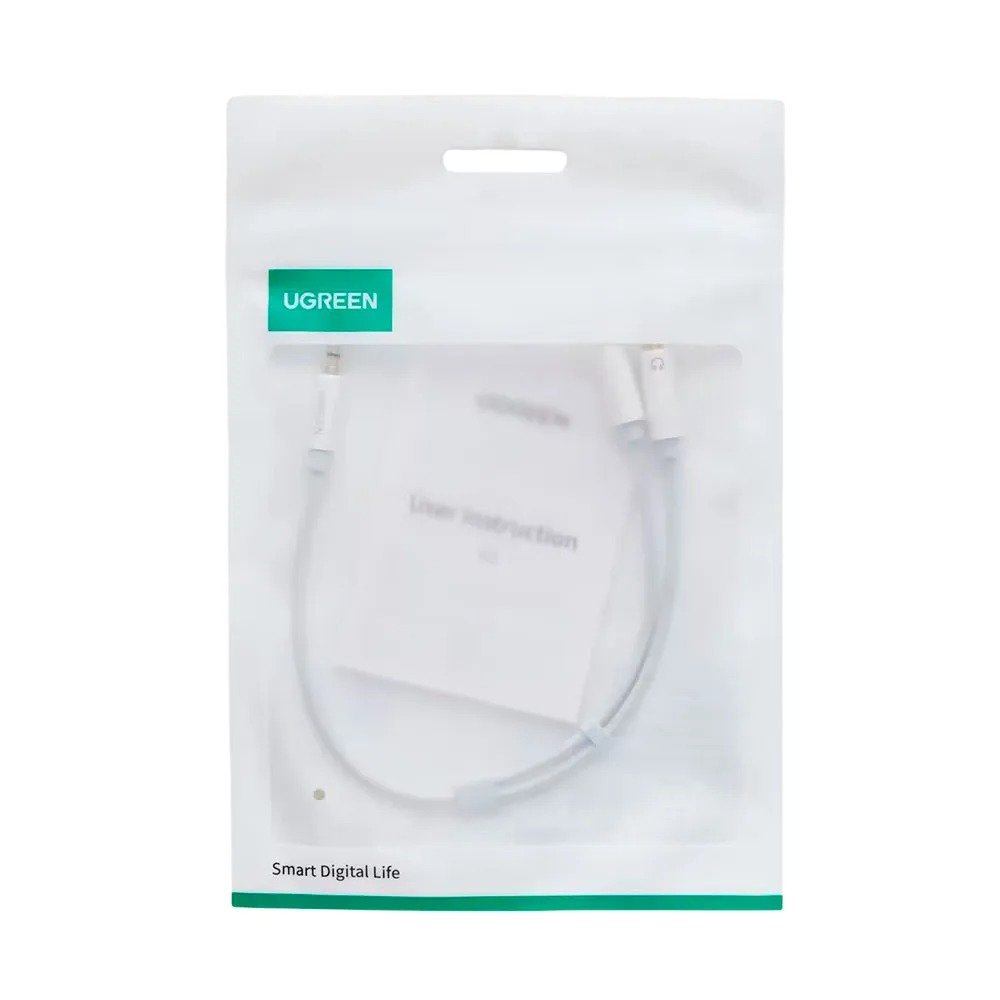 Cabo Adaptador Áudio Ugreen P2 Macho para 2xP2 Fêmea AV141 20cm Branco