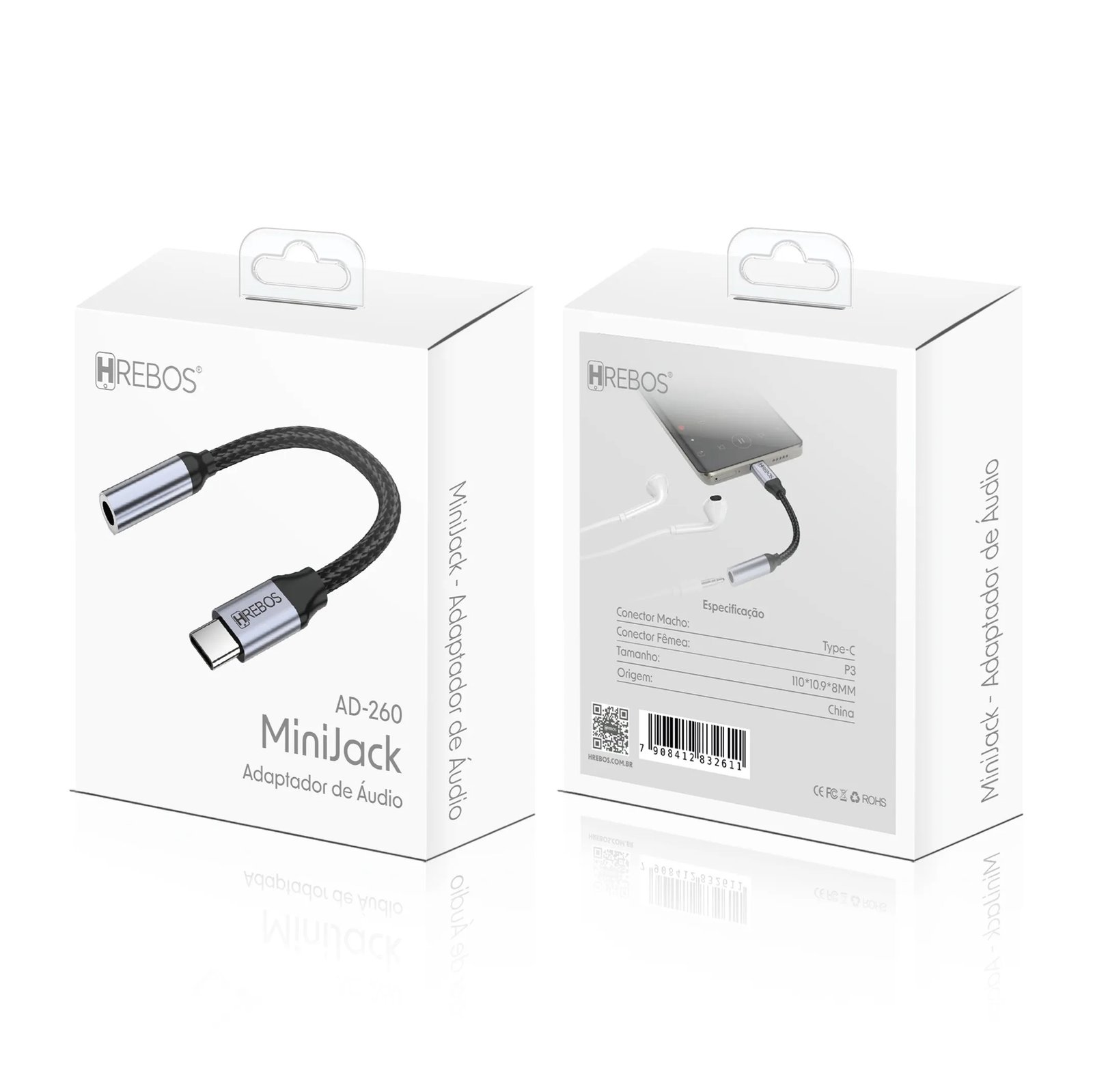 Adaptador de Áudio Hrebos AD-260 USB-C para P2