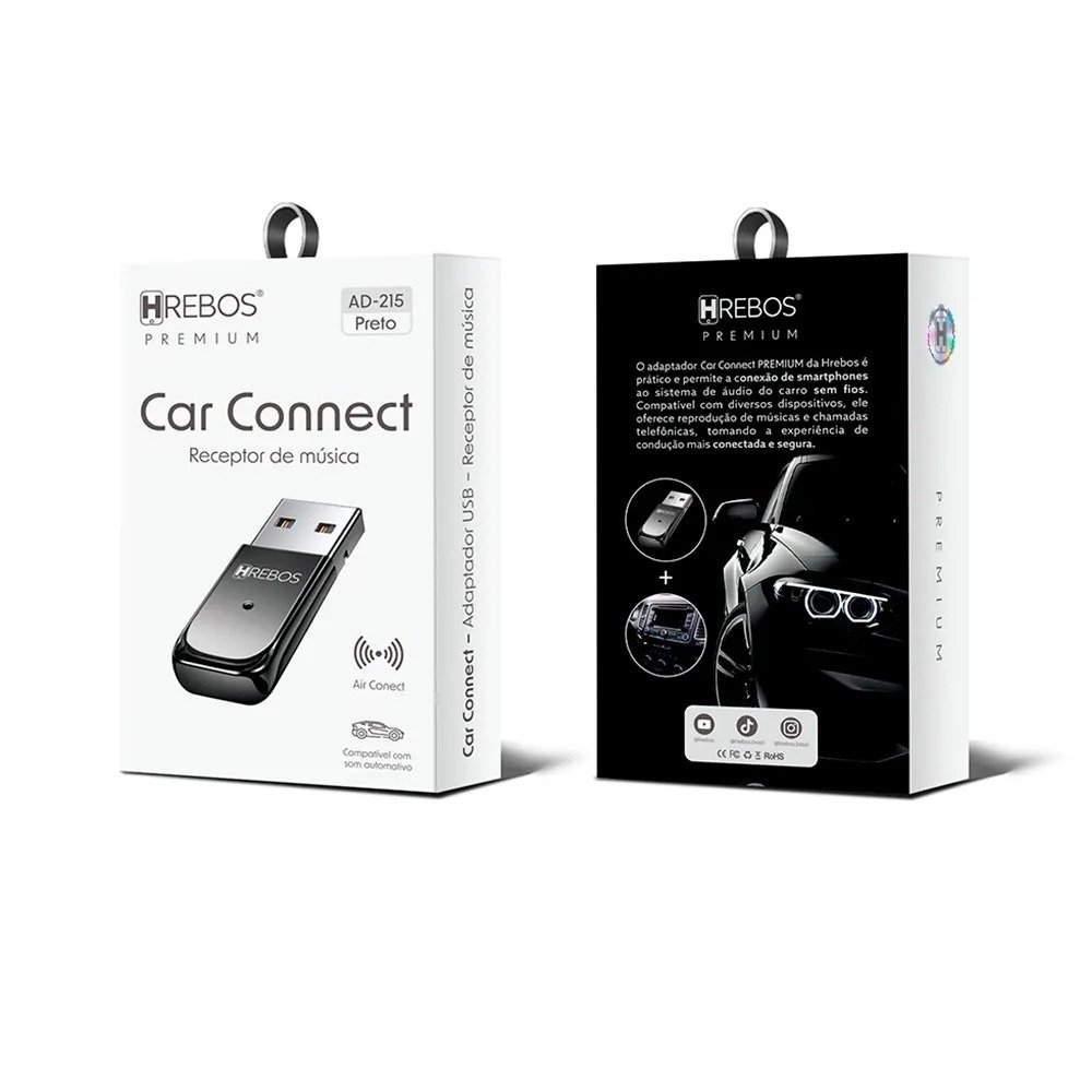 Receptor Bluetooth Hrebos AD-215 USB-A Auto Sync Premium Preto