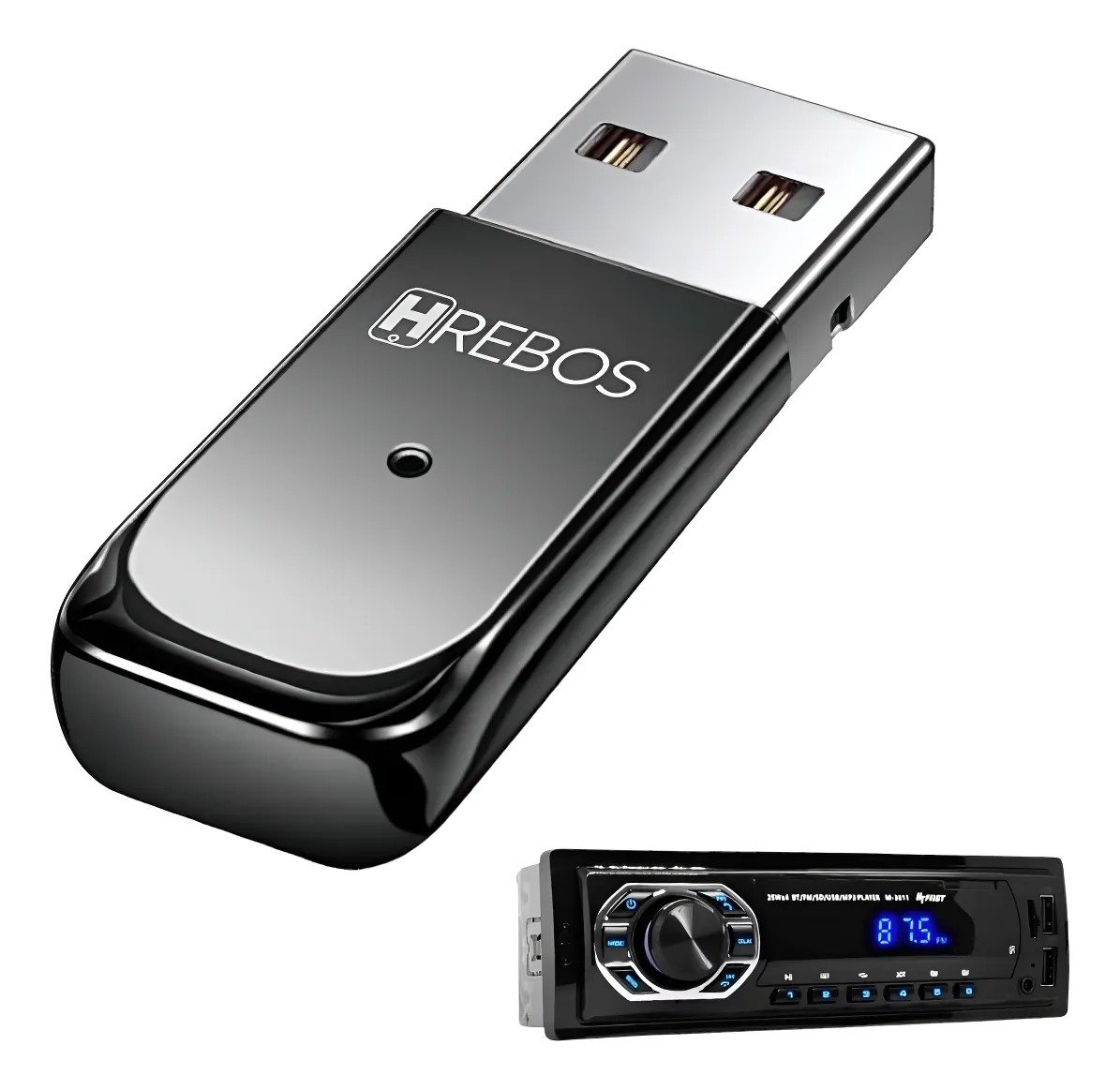 Receptor Bluetooth Hrebos AD-215 USB-A Auto Sync Premium Preto