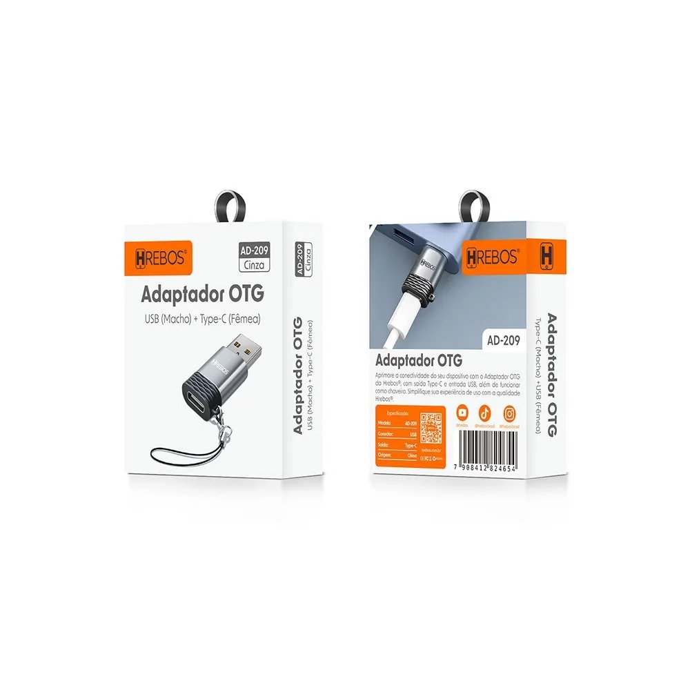 Adaptador Hrebos AD-209 USB-A Macho para USB-C Fêmea OTG
