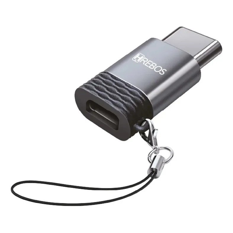 Adaptador OTG Hrebos HS-221 Micro USB V8 para USB-C Macho Cinza Escuro