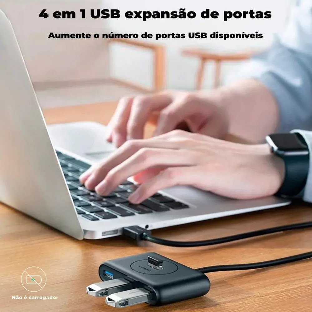 Hub Ugreen 20291 USB 3.0 4 Portas com Cabo de 1 Metro Preto
