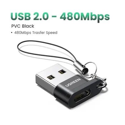 Adaptador Ugreen US280 USB-A Macho para USB-C Fêmea Alumínio Preto