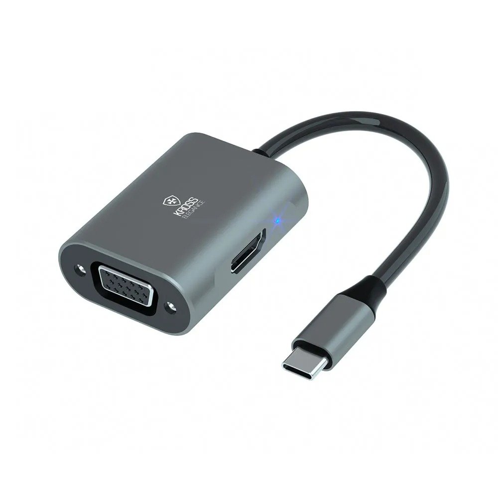 Adaptador Kross KE-UCT205 USB-C 2 em 1 para HDMI/VGA 4K Cinza