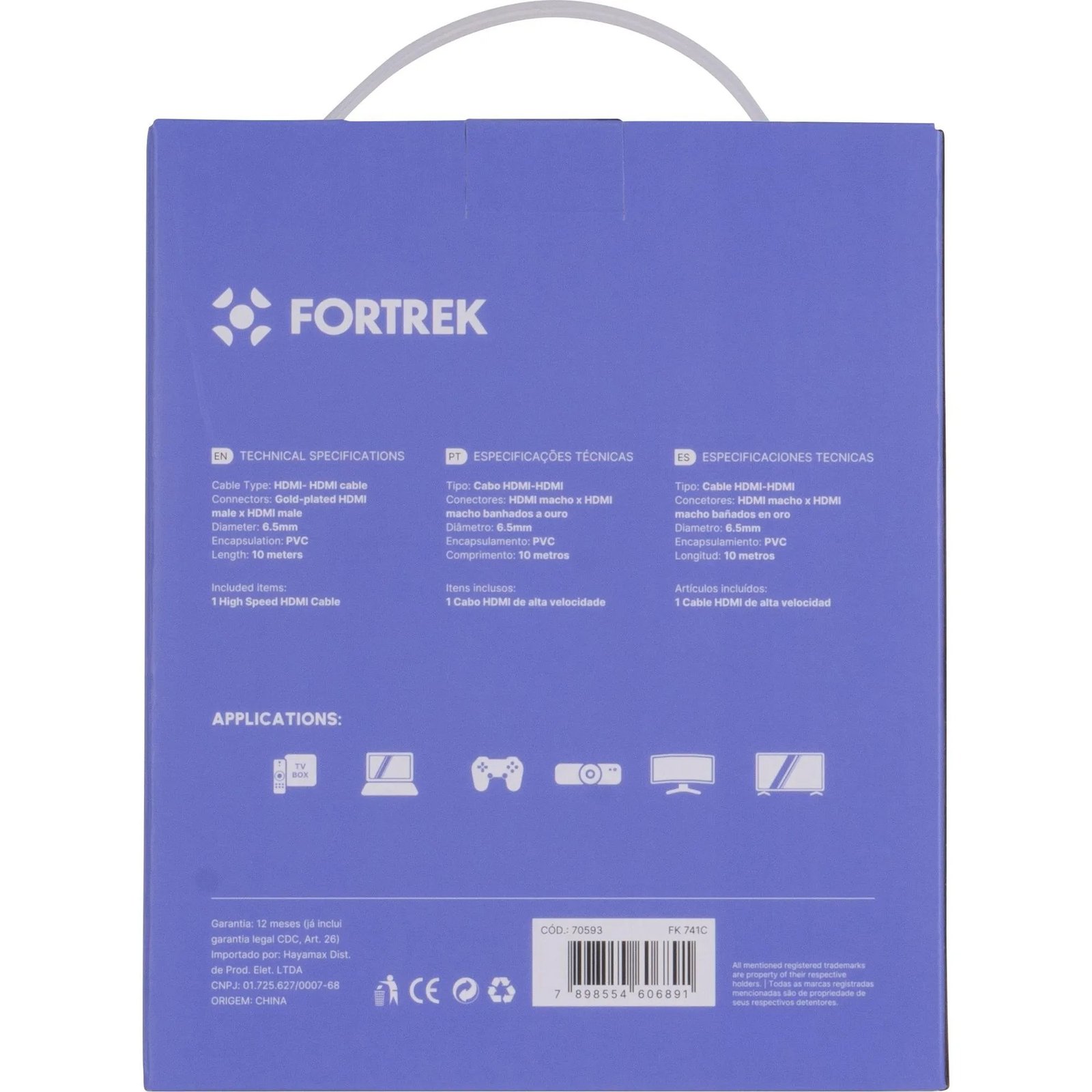 Cabo Hdmi Fortrek Hd2010 10 Metros 4k Filtro Fk 741c