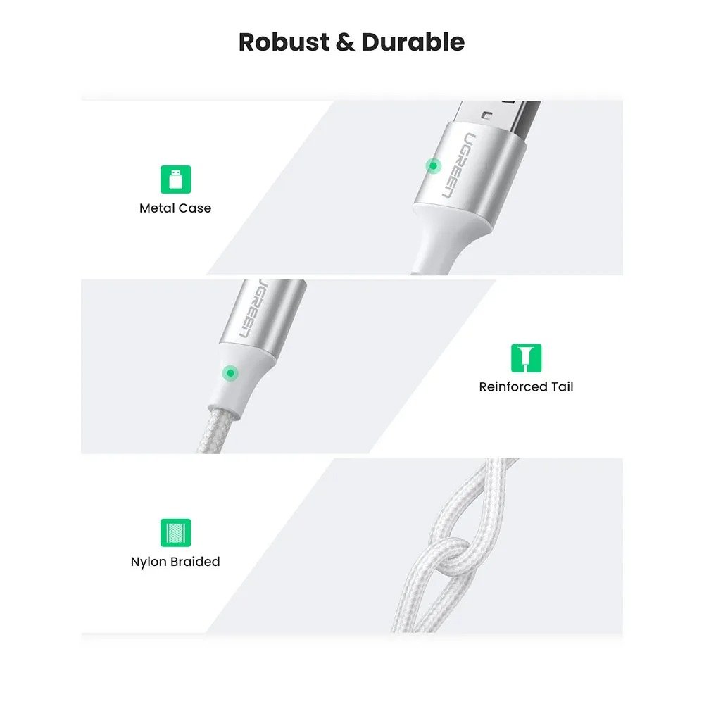 Cabo Smartphone Ugreen Usb-a/usb-c 3a Us288 2m Prata