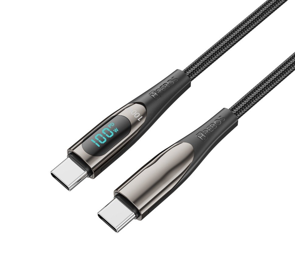 Cabo Turbo Hrebos Cb-384c View Display 100w Usb-c Usb-c 2m Preto