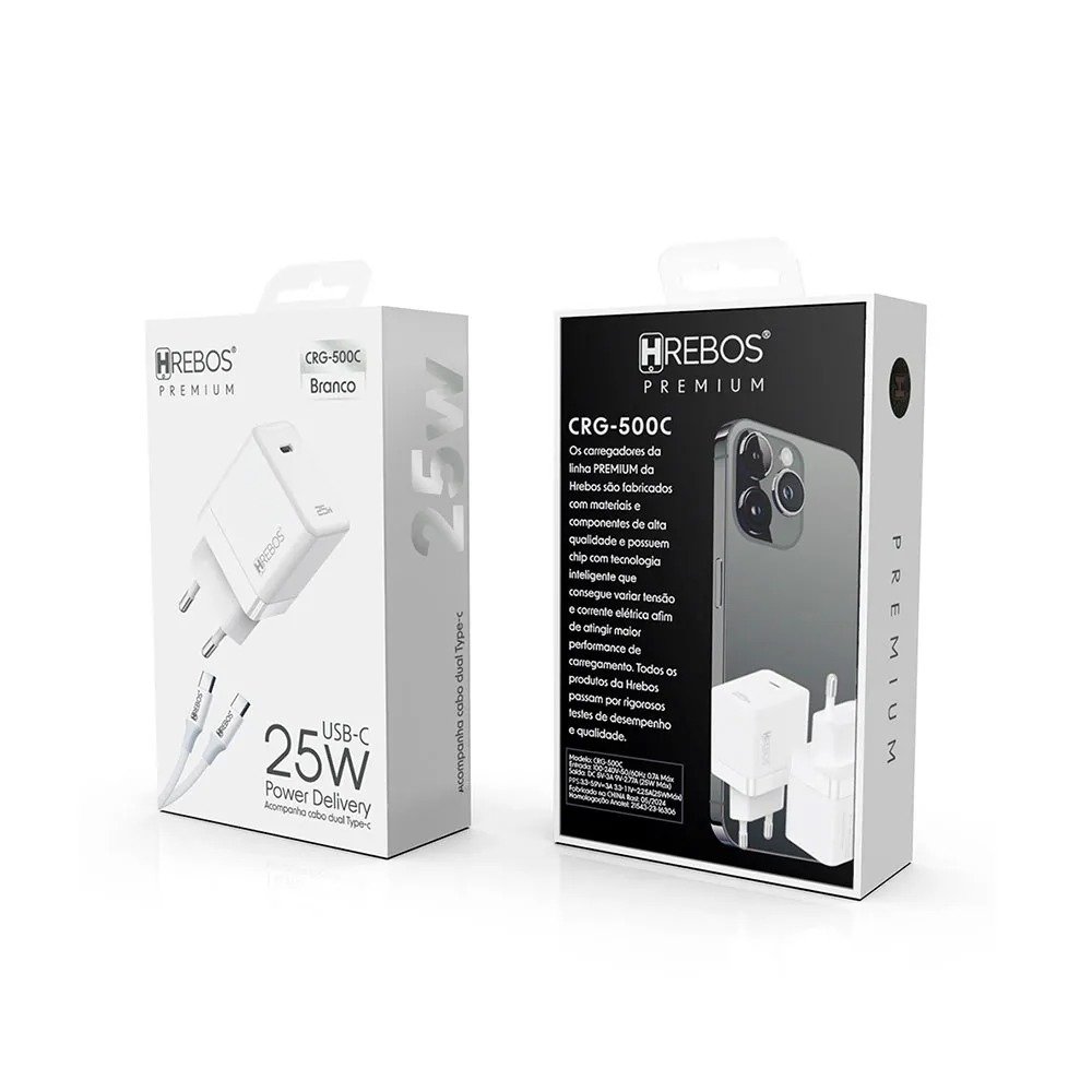 Carregador Hrebos Crg-500c Usb-c Turbo 25w Preto