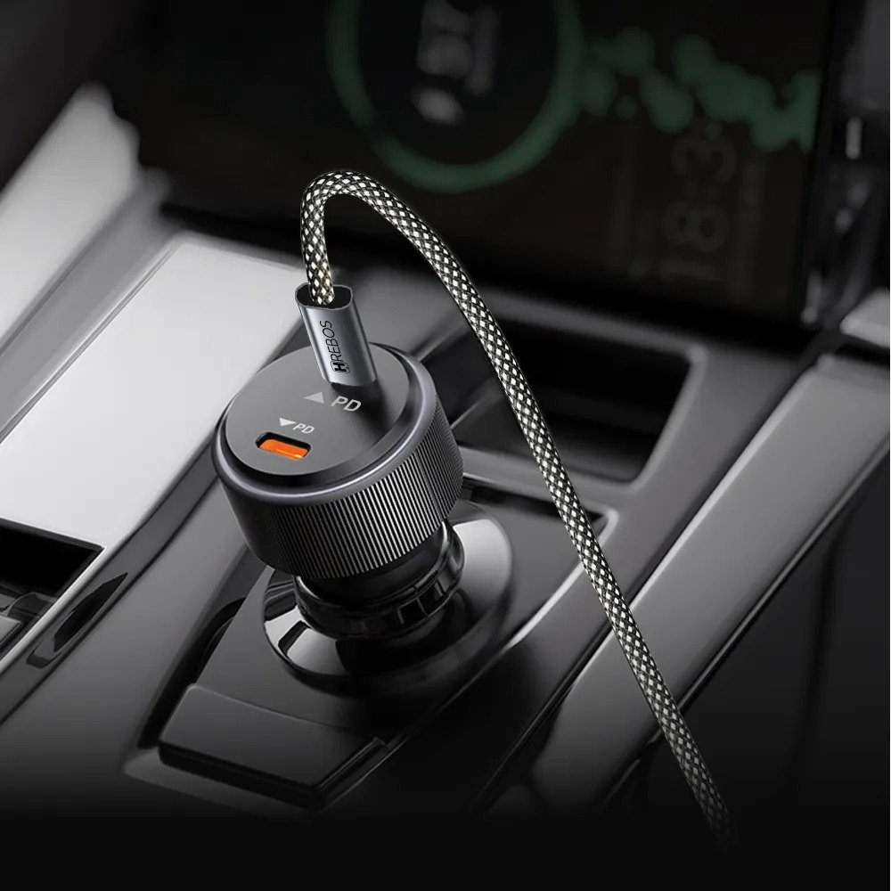 Carregador Veicular Hrebos Crv-209i 60w + Cabo Usb-c P/ Ligh Preto