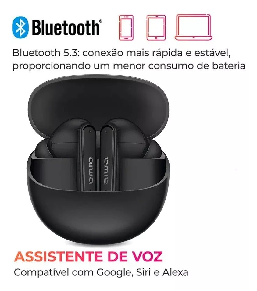 Fone De Ouvido Eardbud Bluetooth Aiwa Aws-eb-04-b Ipx4 Preto