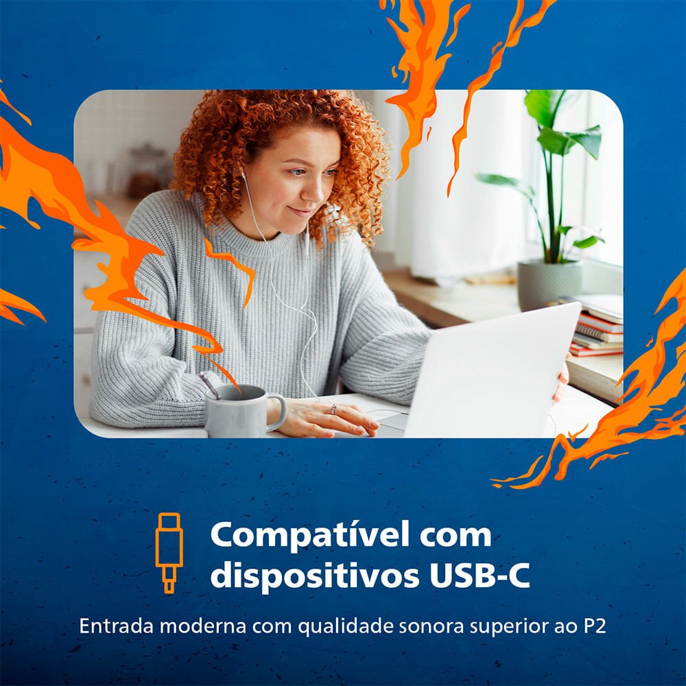 Fone De Ouvido Tipo C Com Fio Philips Tae2146bk/00 Branco
