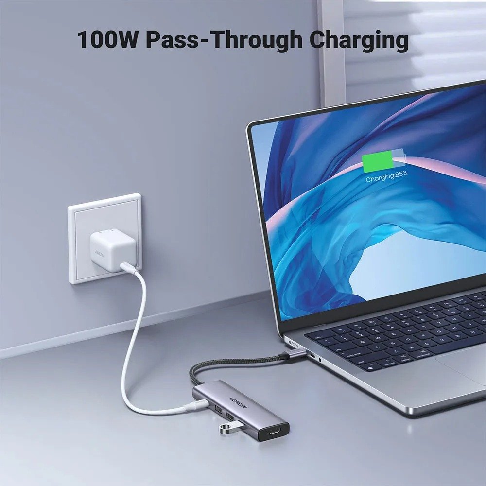 Hub Adaptador Ugreen Cm511 15596 Usb-c 5 Em 1 Hdmi 4k 100w Cinza-escuro