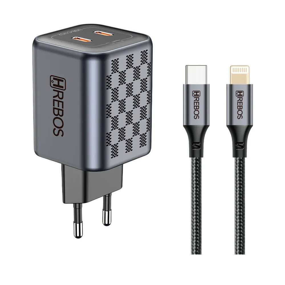 Kit Carregador Hrebos 45w Premium Tipo-c iPhone Crg-218i Cinza
