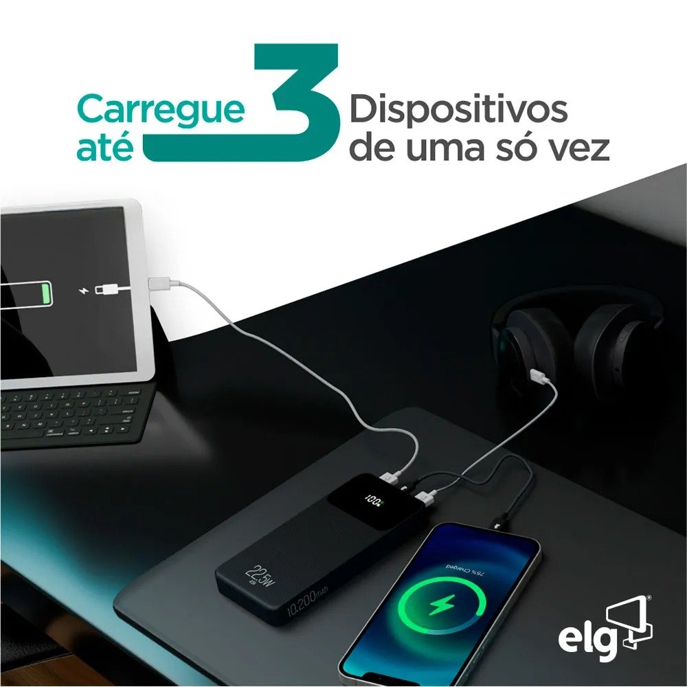 Power Bank ELG Pb102bk 10.200mah Display Digital Usb-c Preto