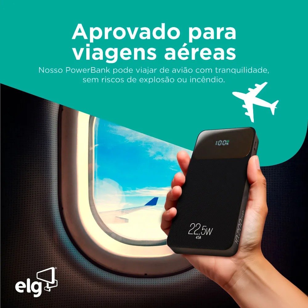 Power Bank ELG Pb102bk 10.200mah Display Digital Usb-c Preto