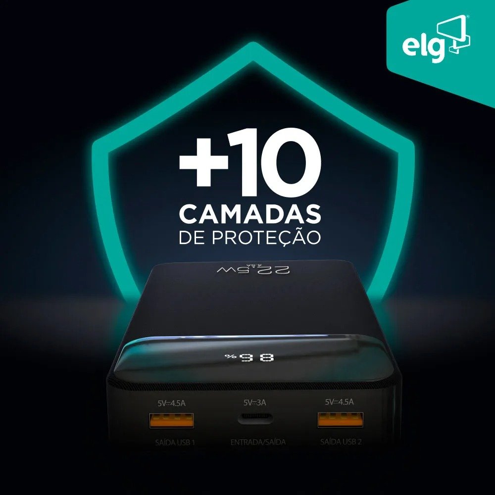 Power Bank ELG Pb102bk 10.200mah Display Digital Usb-c Preto