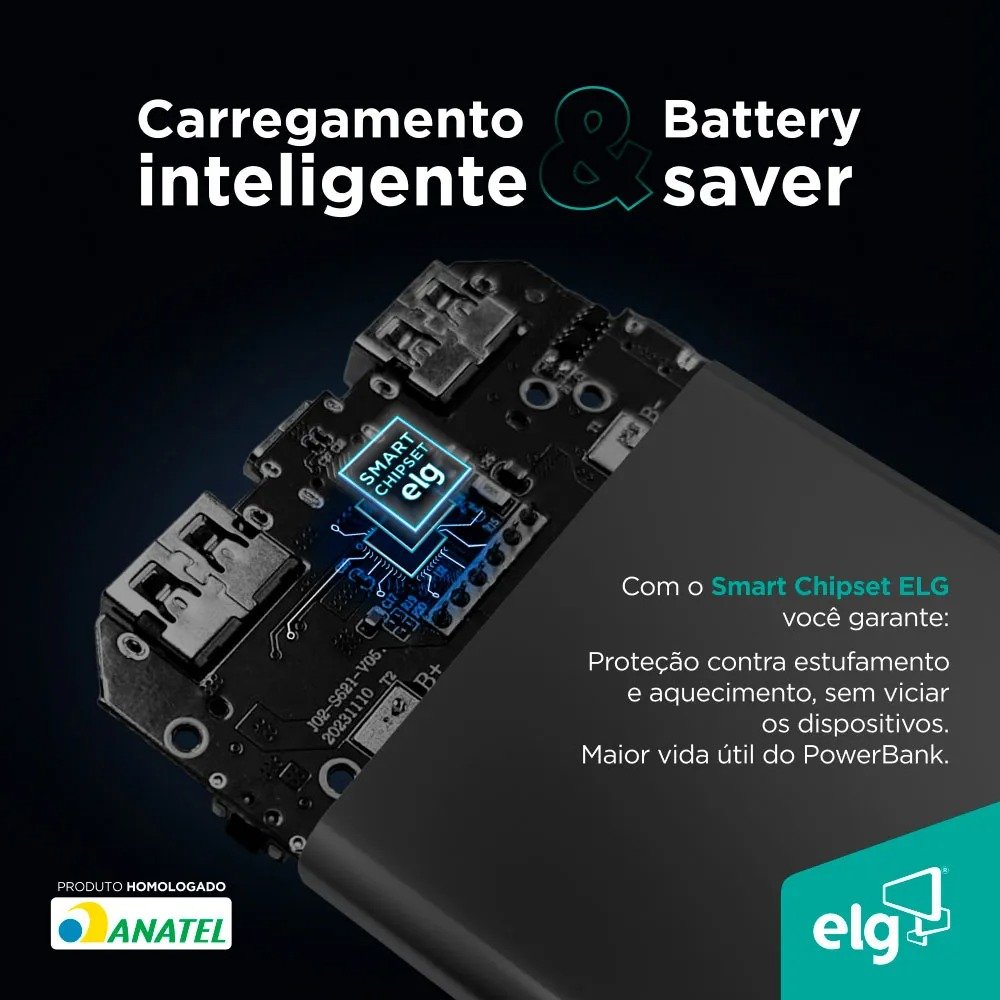 Power Bank ELG Pb102bk 10.200mah Display Digital Usb-c Preto