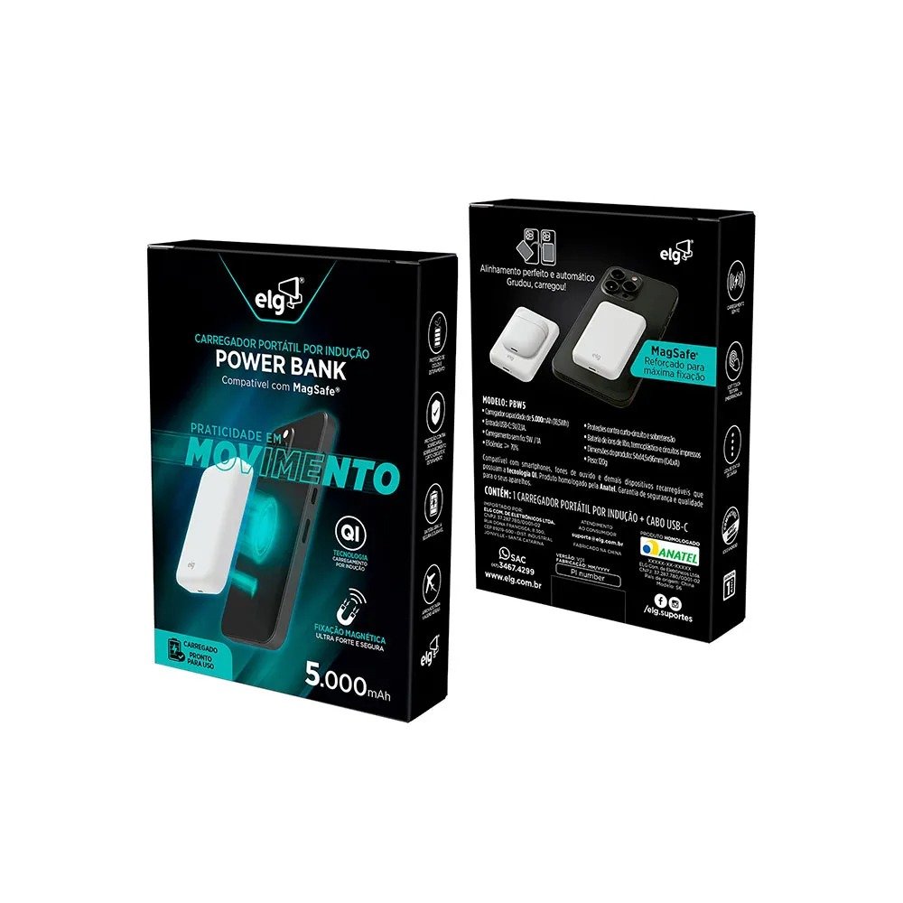 Power Bank Wireless ELG Pbw5 5000mah Magsafe Indução Branco