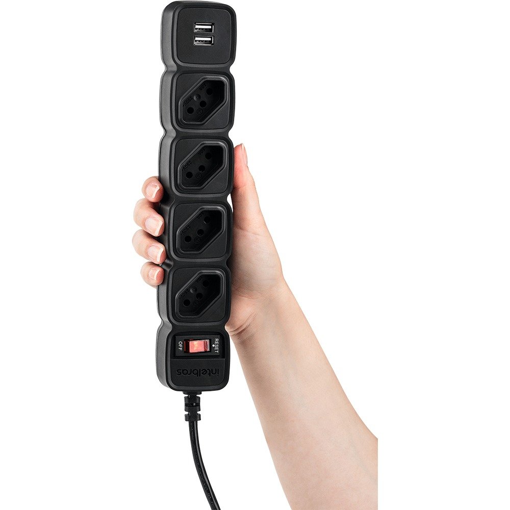 Protetor Elétrico Filtro de Linha Intelbrás 2 Portas Usb Epe 204 Bk