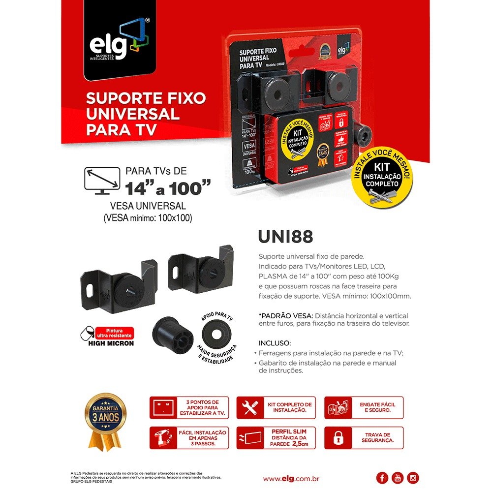 Suporte Para Tv Universal ELG Uni88 14'' A 100'' Até 100kg