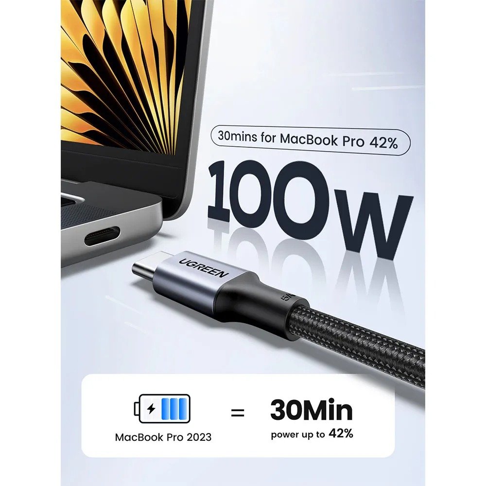 Cabo Ugreen Usb-c para Usb-c 100w 5a 1.5m Us316 Carga Rápida