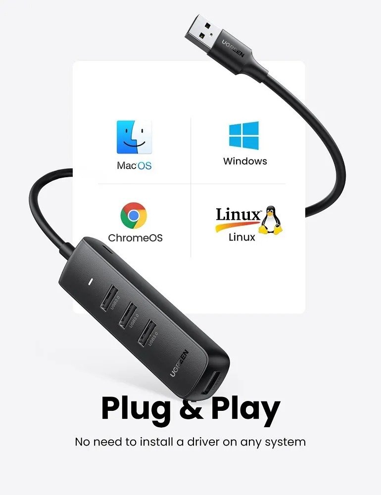 Hub Ugreen Usb 3.0 Cm416 Com 4 Portas 5gbps 1m