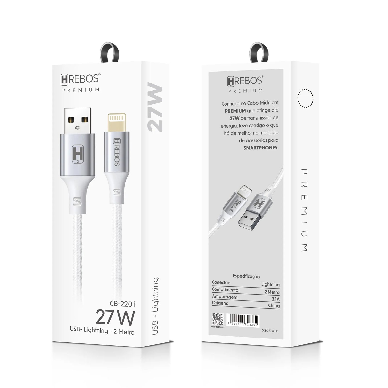 Cabo Hrebos Cb-220i Midnight 27w Usb-a/lgtng 2m Branco