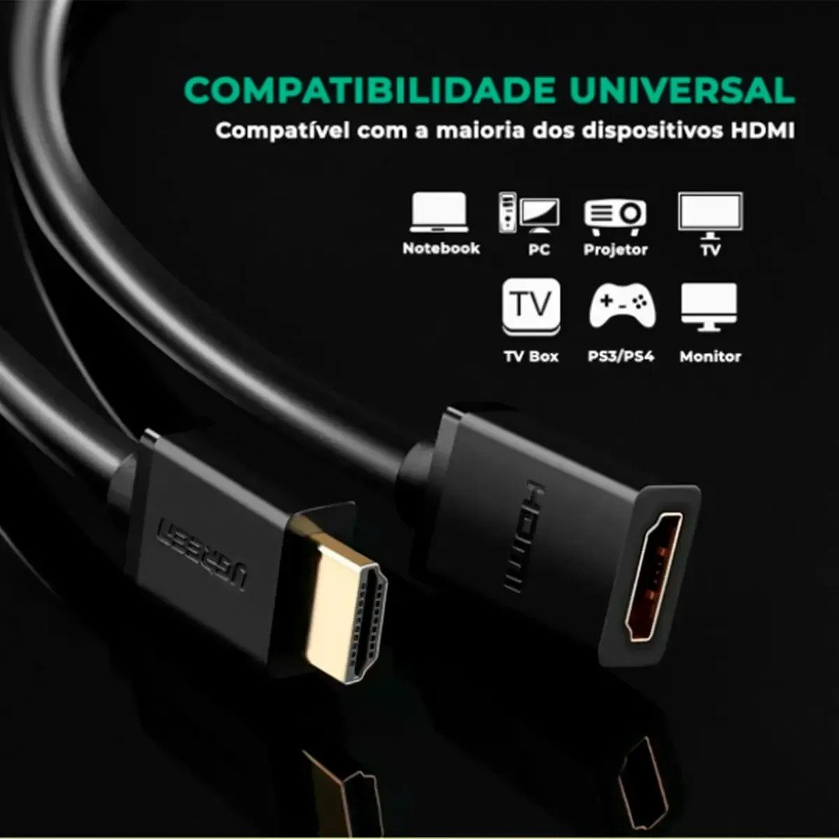 Cabo Extensor Hdmi 2.0 Ugreen Hd107 4k 60hz Alta Velocidade