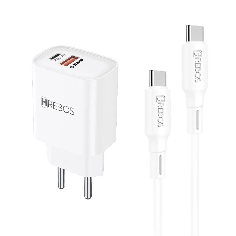 Carregador Smartphone Hrebos Crg-232c 20w Cabo Usb-c Branco