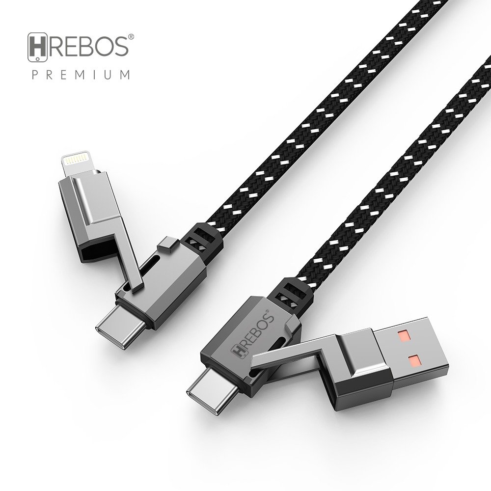 Cabo Hrebos 4 Em 1 Usb-c Lightning 60w Nylon 1.2m Cb-505 Cinza