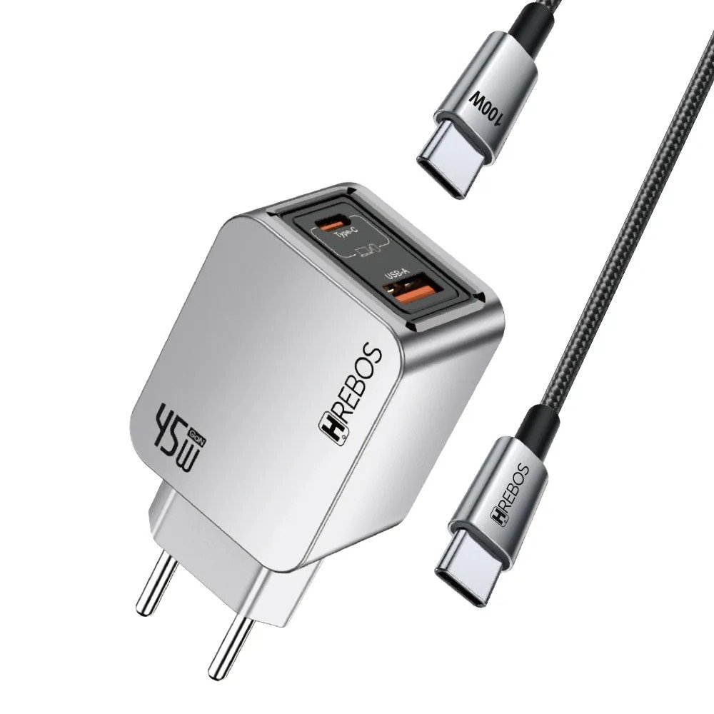 Carregador Smartphone Hrebos Crg-389C 45w Usb-c/usb-a