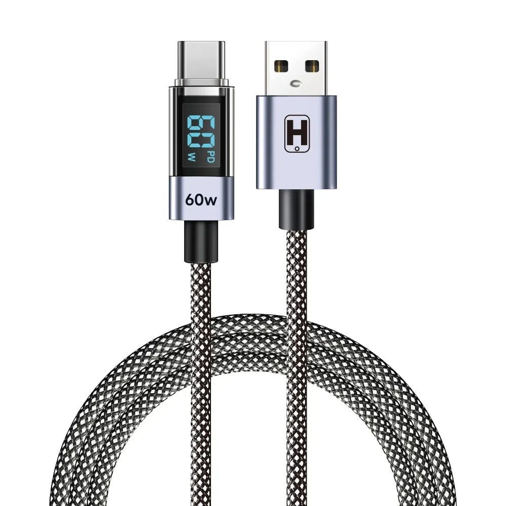 Cabo Hrebos Cb-274c Neoled 60w Usb-a/usb-c Display 2m Preto
