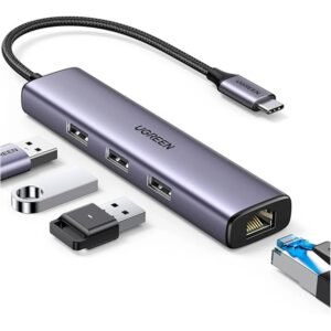 Adaptador Usb-c Ugreen Cm475 3 Usb-a Rj45 Gigabit Ethernet Cinza-escuro