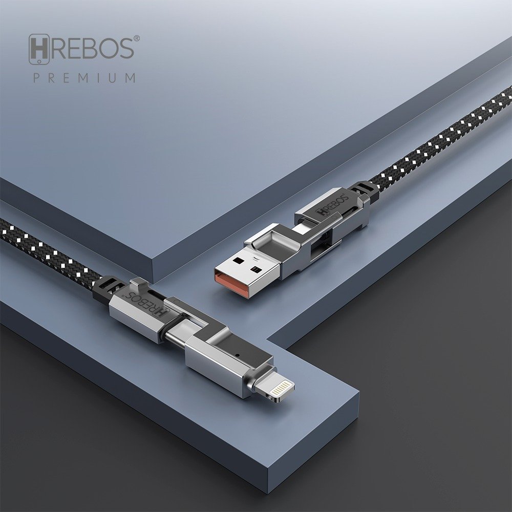 Cabo Hrebos 4 Em 1 Usb-c Lightning 60w Nylon 1.2m Cb-505 Cinza